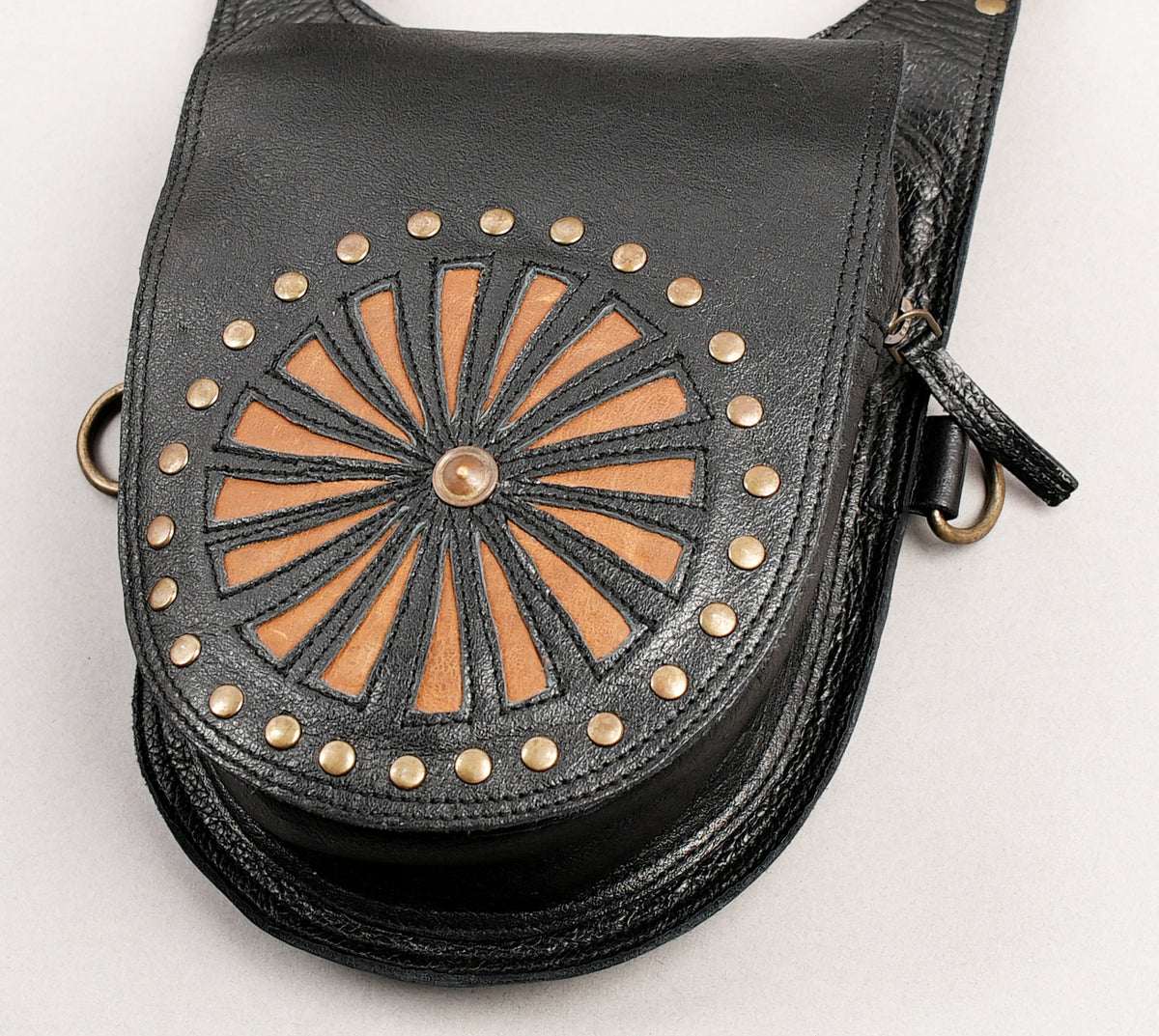 Handmade black leather utility pouch harness for men and women