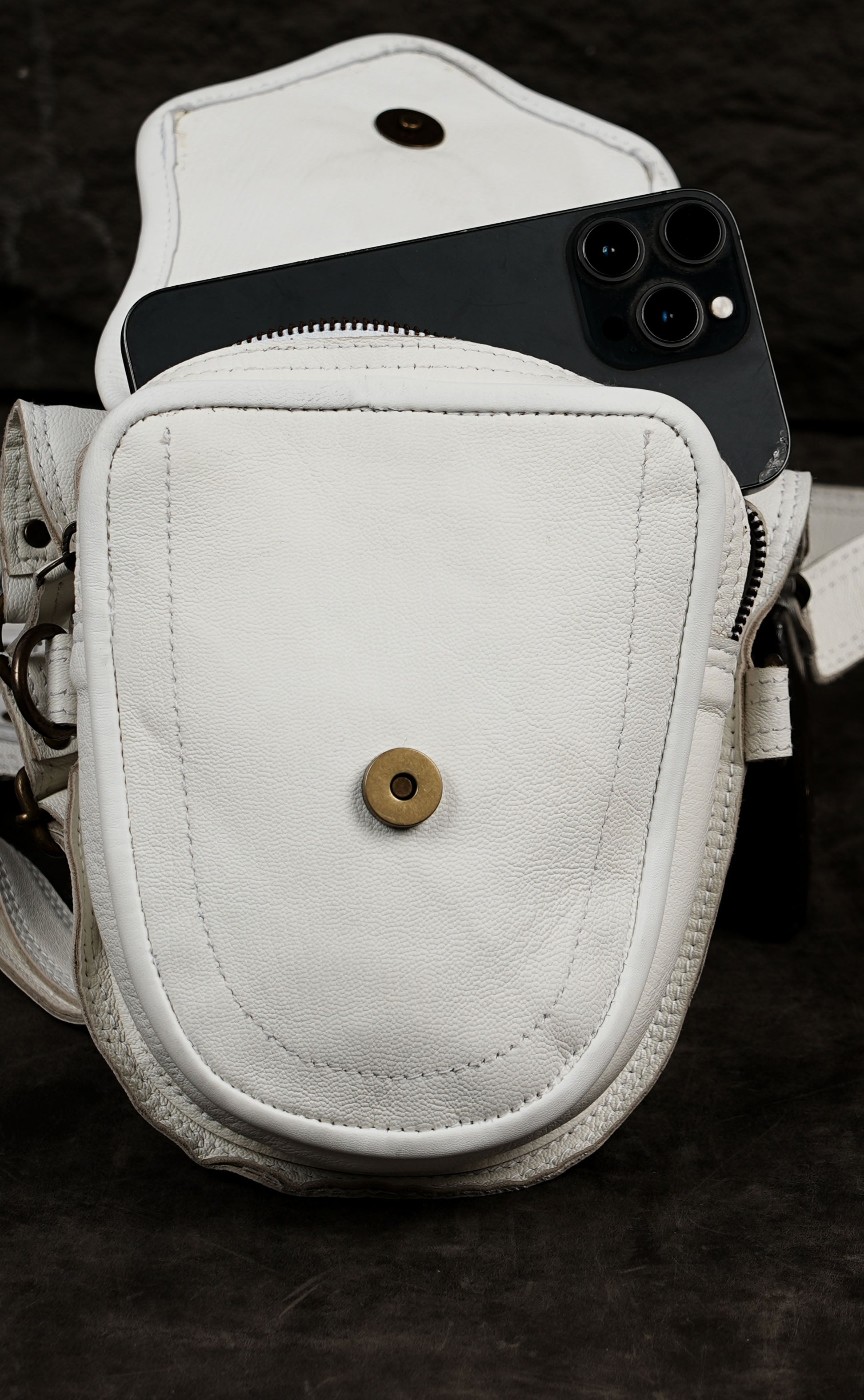 Mystic white leather holster with crystal centerpieces