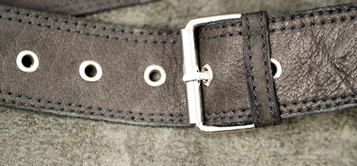 Post-apocalyptic leather leg pouch with distressed finish