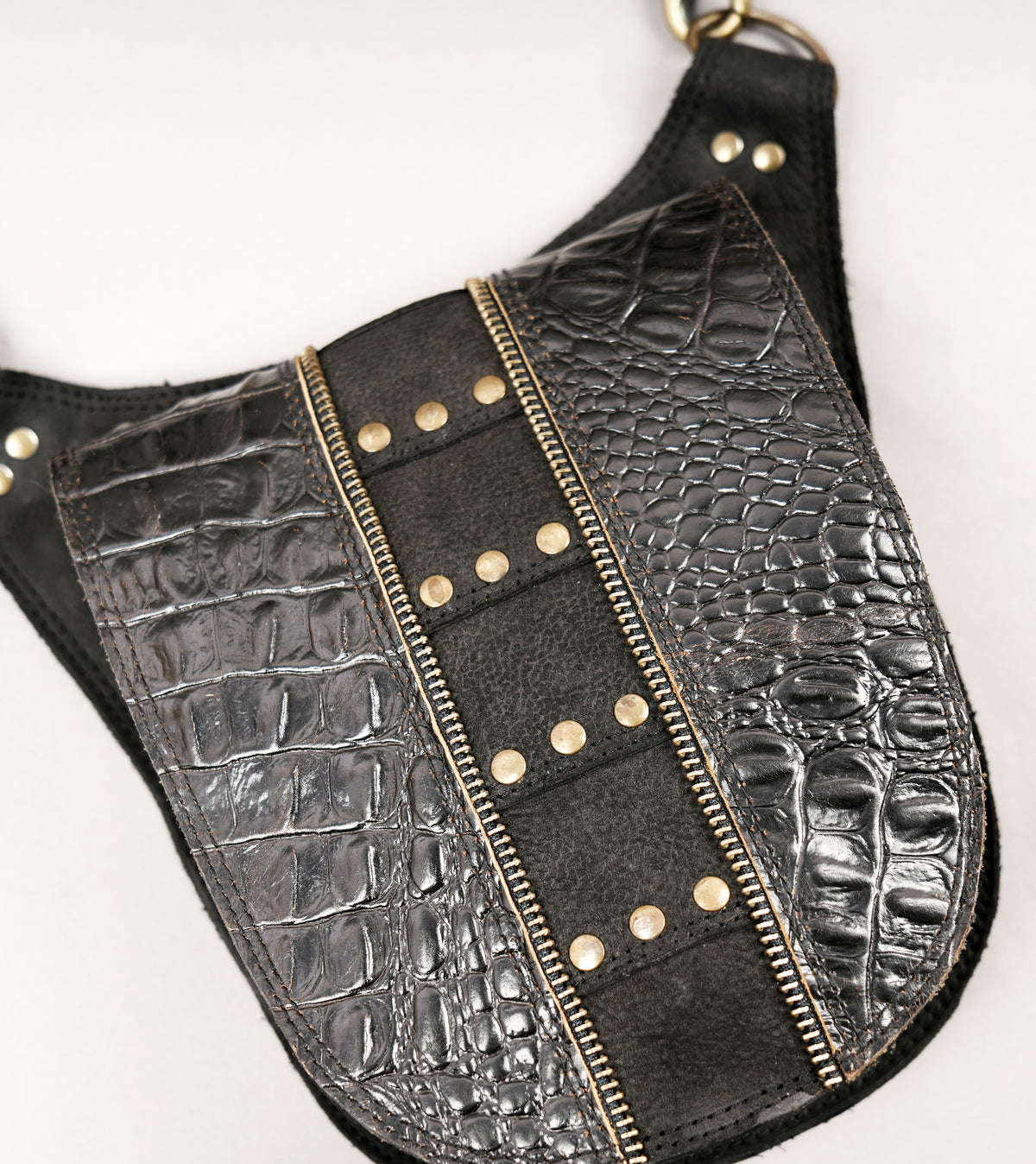 Unisex festival belt bag set with two black leather pouches and adjustable harness straps