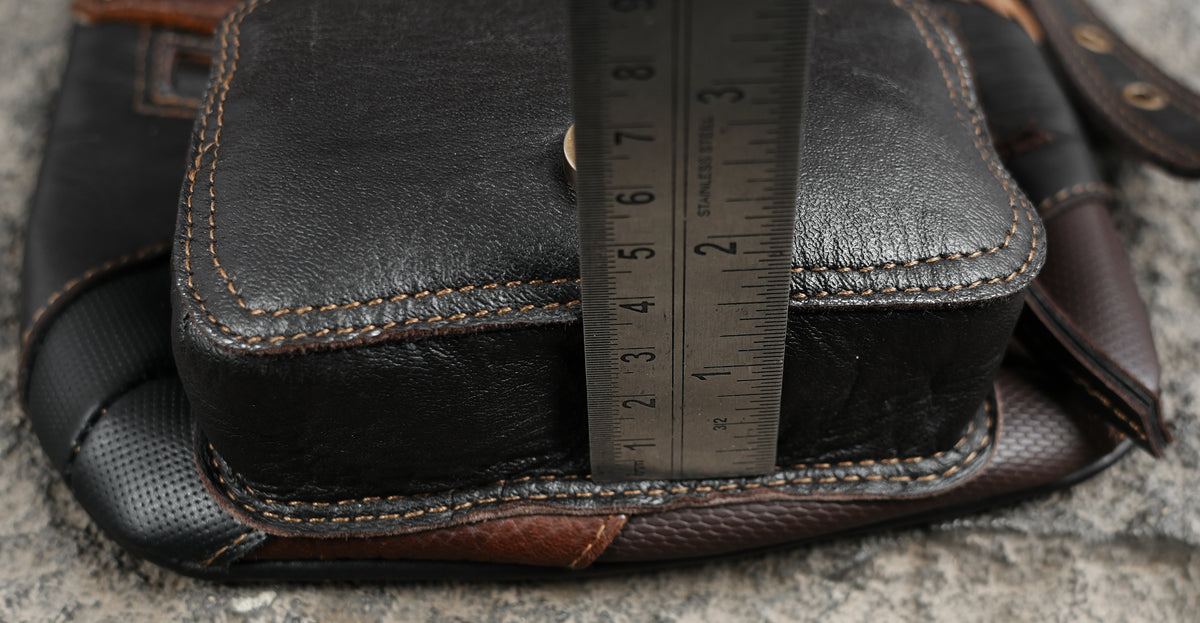 Handmade leather festival harness with hands-free side storage pockets