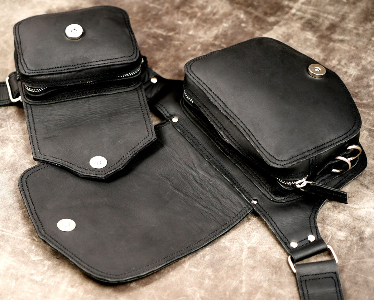 Practical leather commuter belt with bonus zip pouch