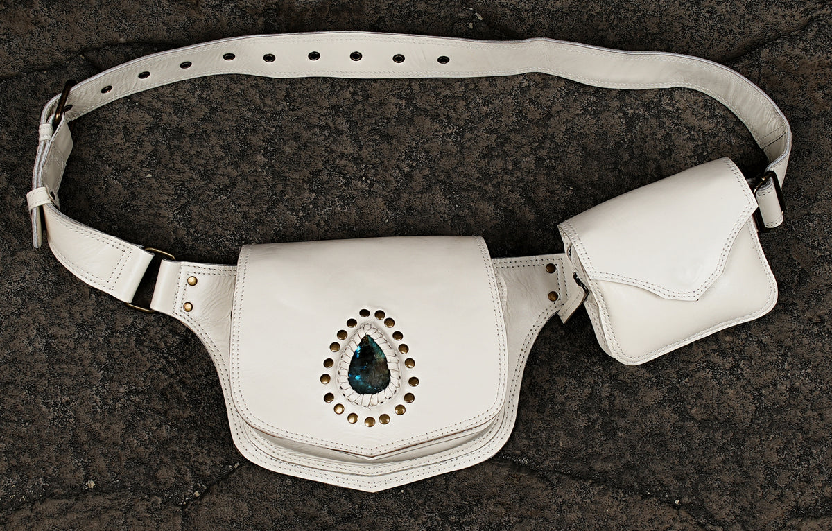 Renaissance leather belt bag with gemstone accent