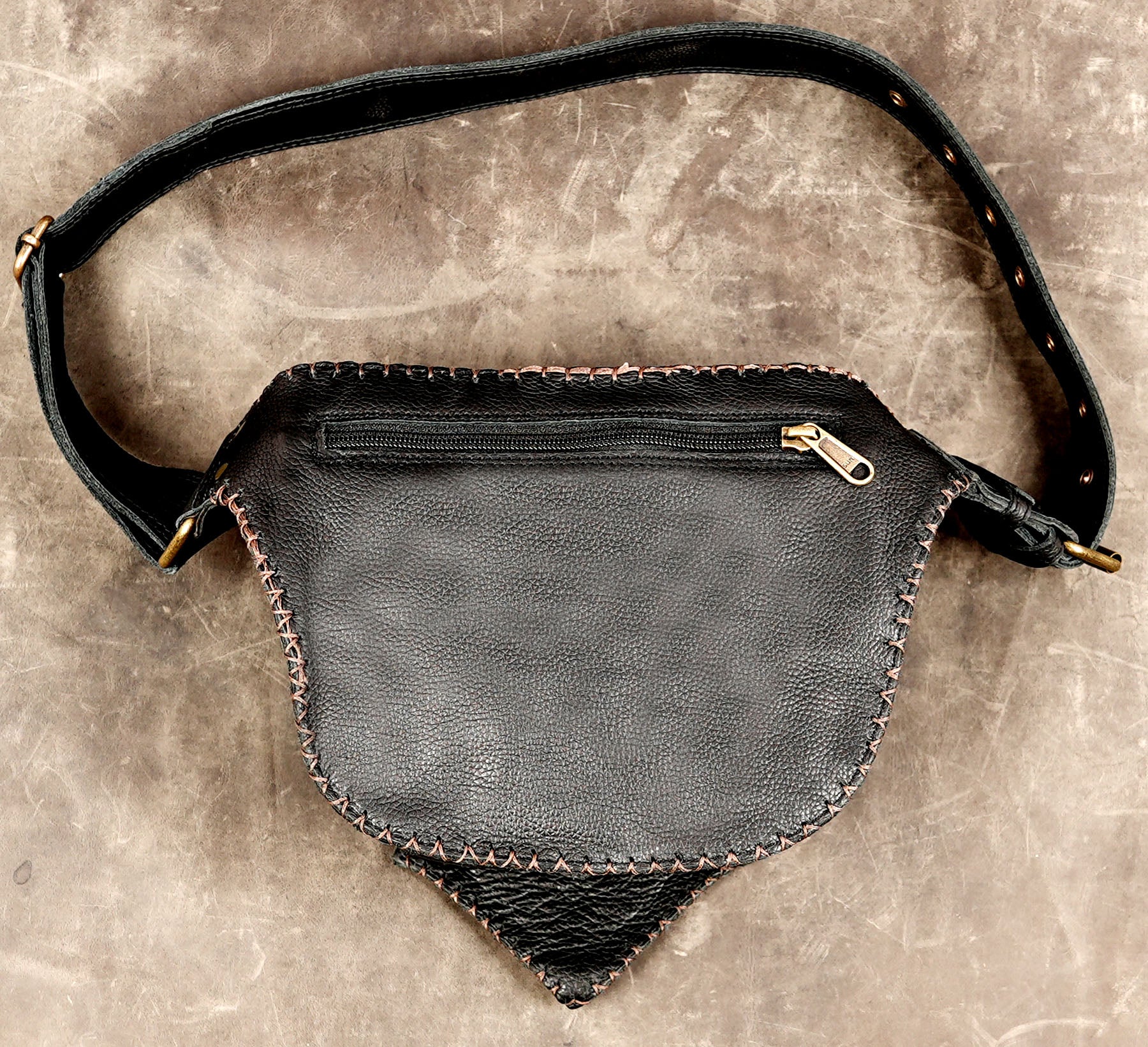 Rustic leather waist pouch with labradorite centerpiece