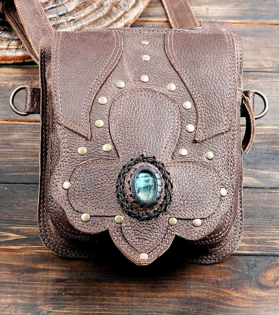 Leather double pouch harness bag for Burning Man and music festivals