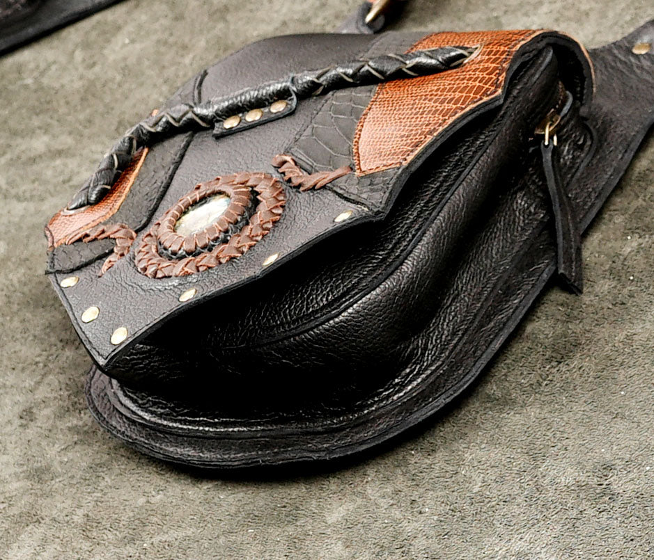 Snake embossed leather holster with chest pouch