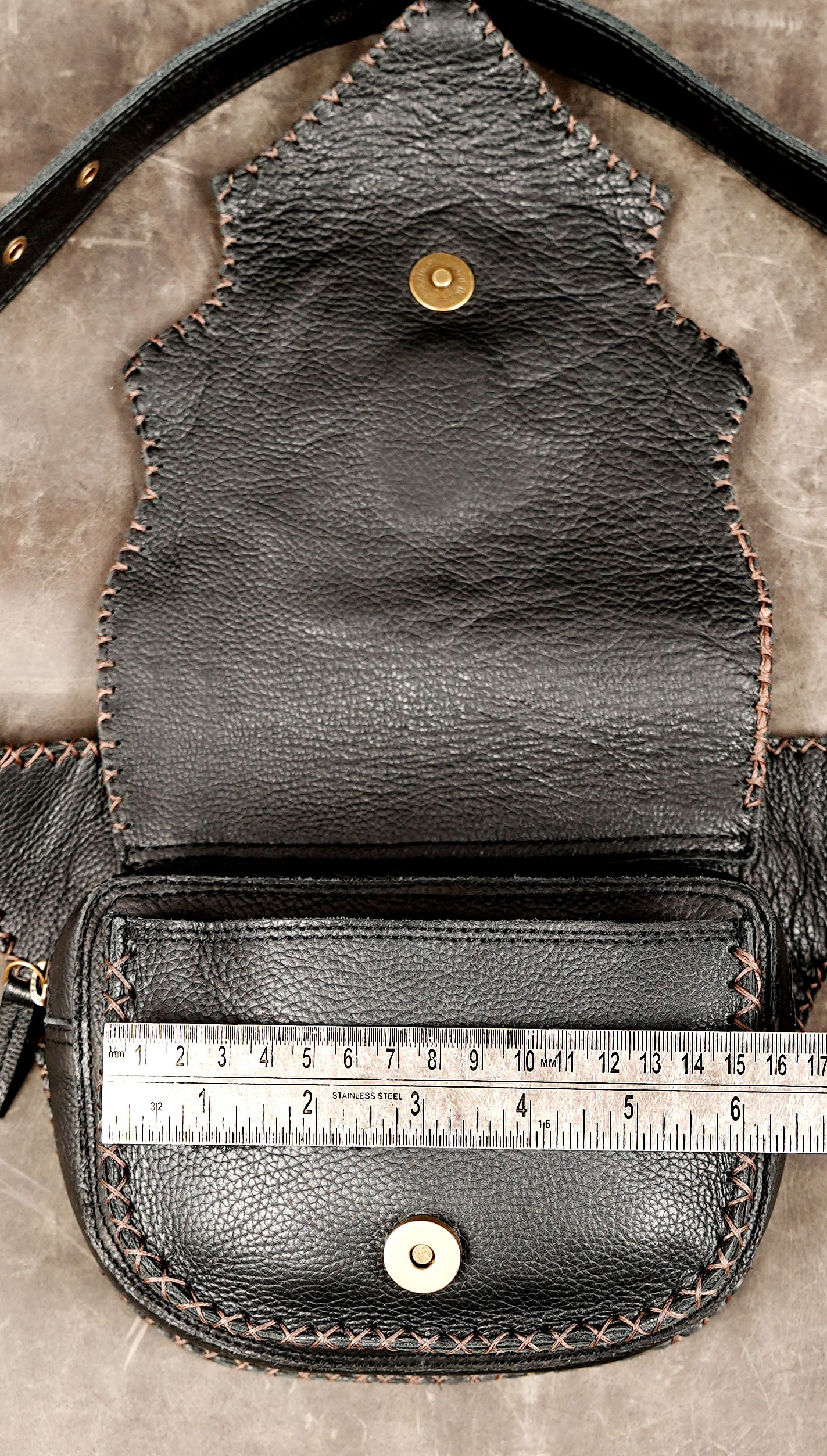 Steampunk-style leather belt pouch with labradorite