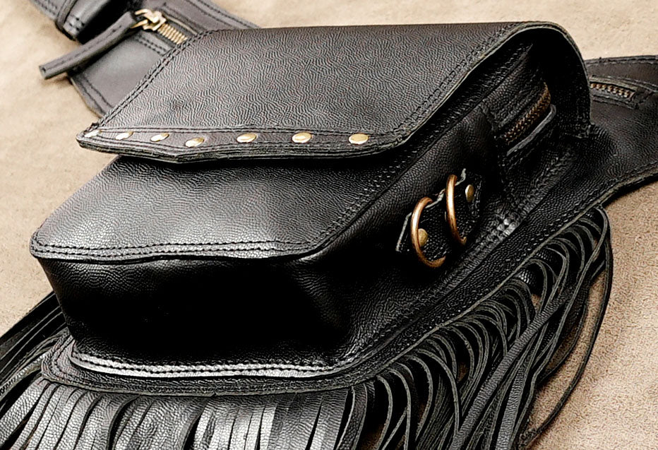 Steampunk style leather belt bag with side pocket