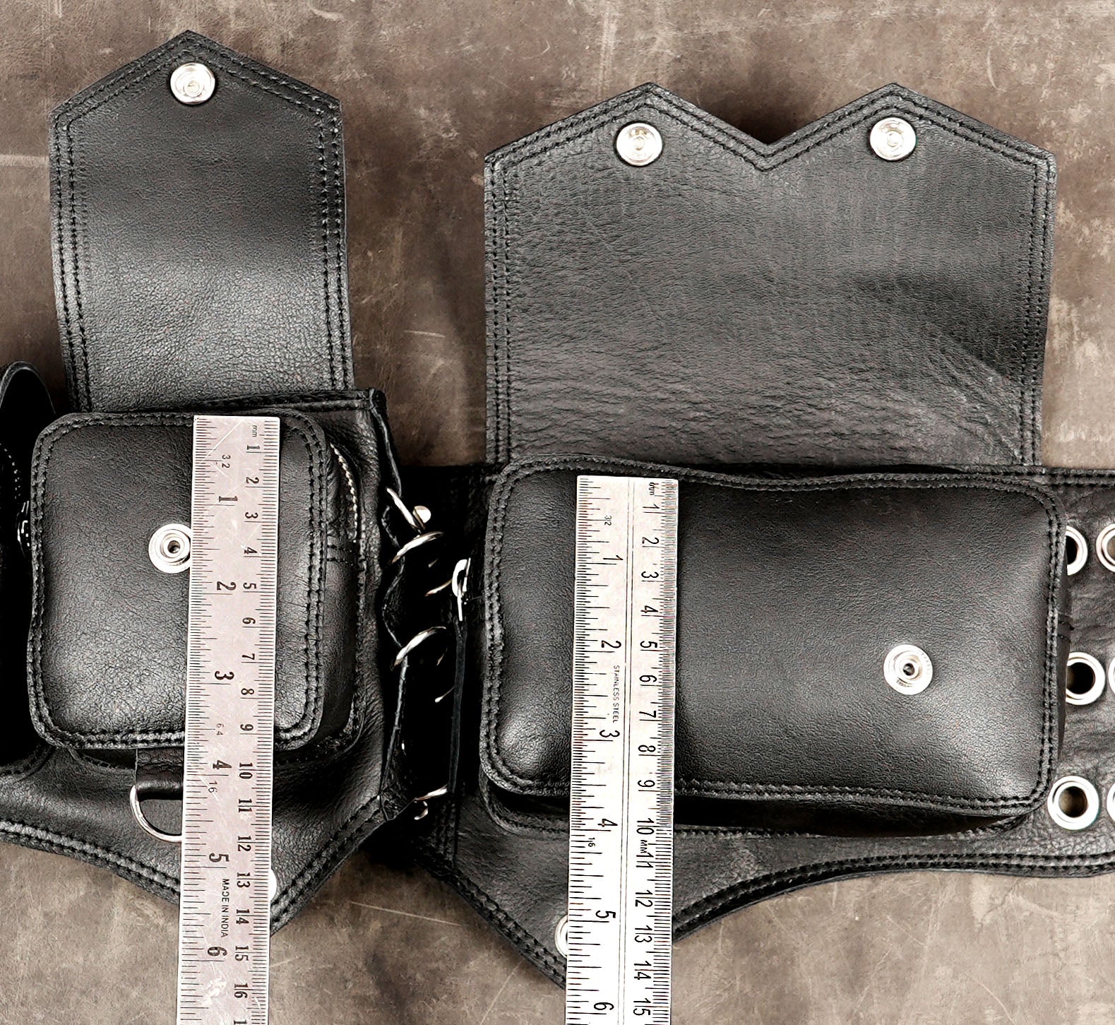 Steampunk style leather belt with geometric center panel
