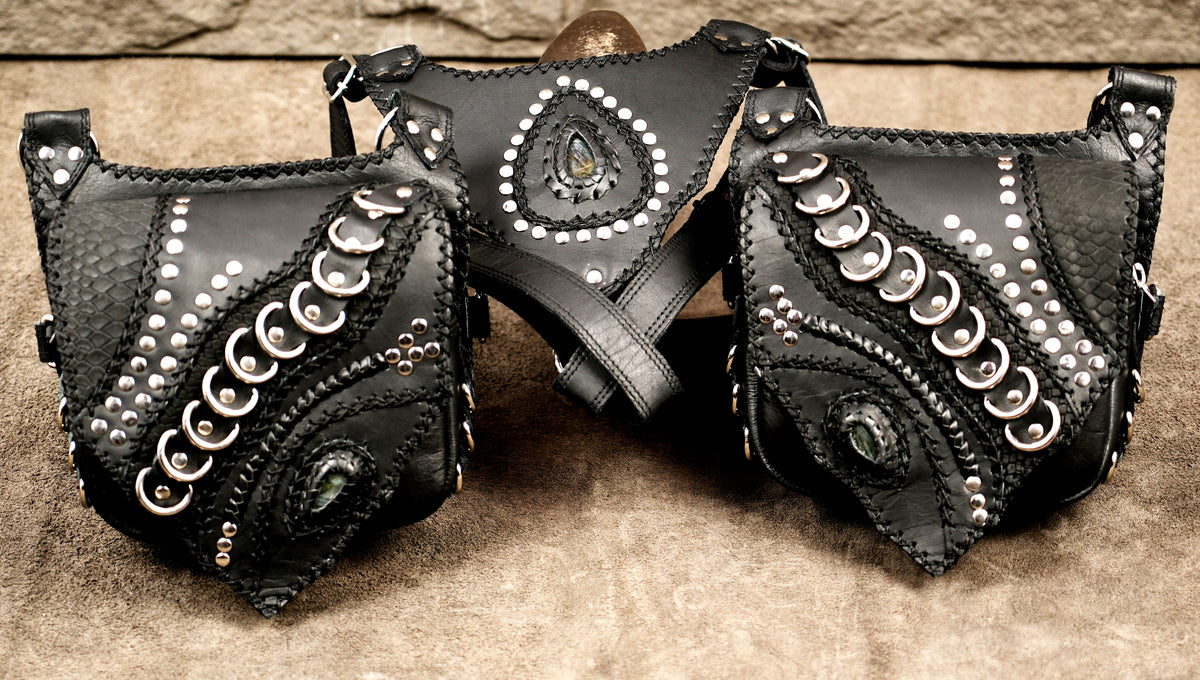 Steampunk style leather chest harness bag