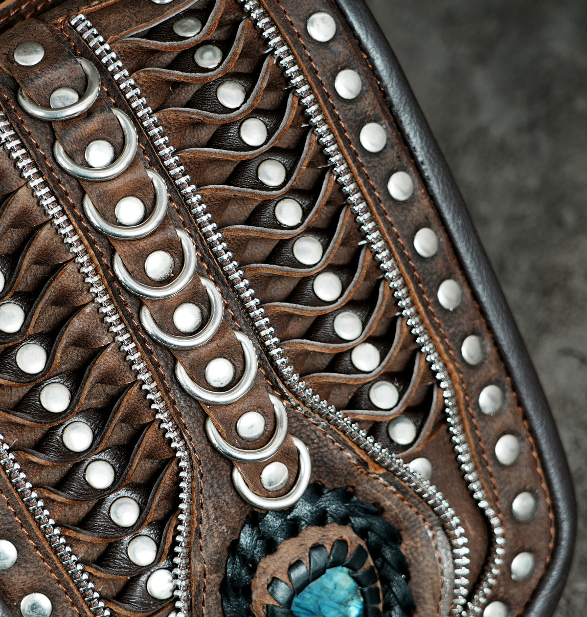 Brown Leather Holster Bag with Gemstones Unisex Steampunk Harness