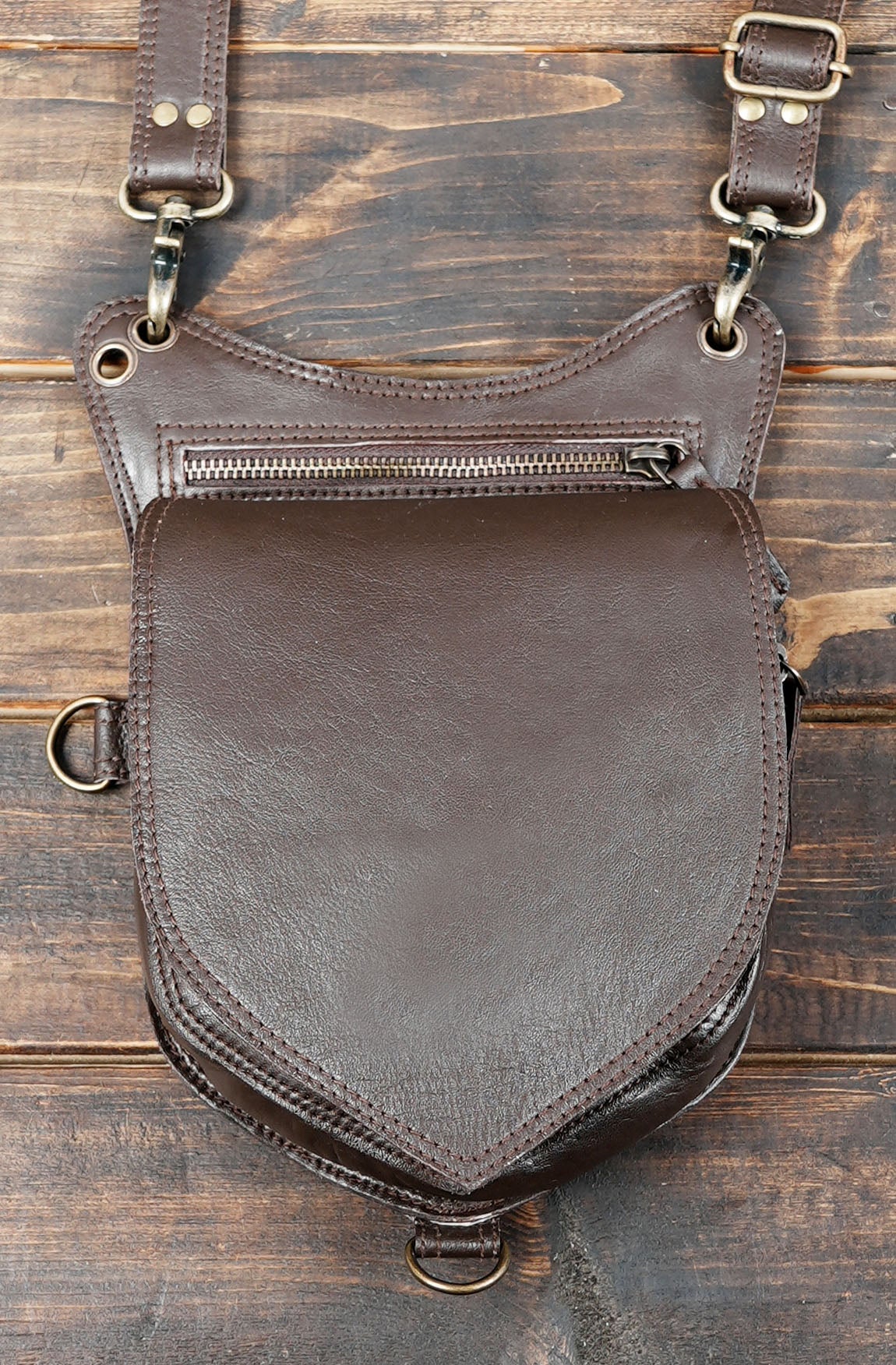 Unisex leather hip bag set with two large pouches and adjustable shoulder straps
