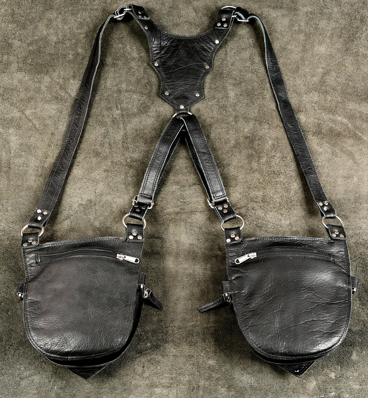 Studded Black Leather Chest Bag