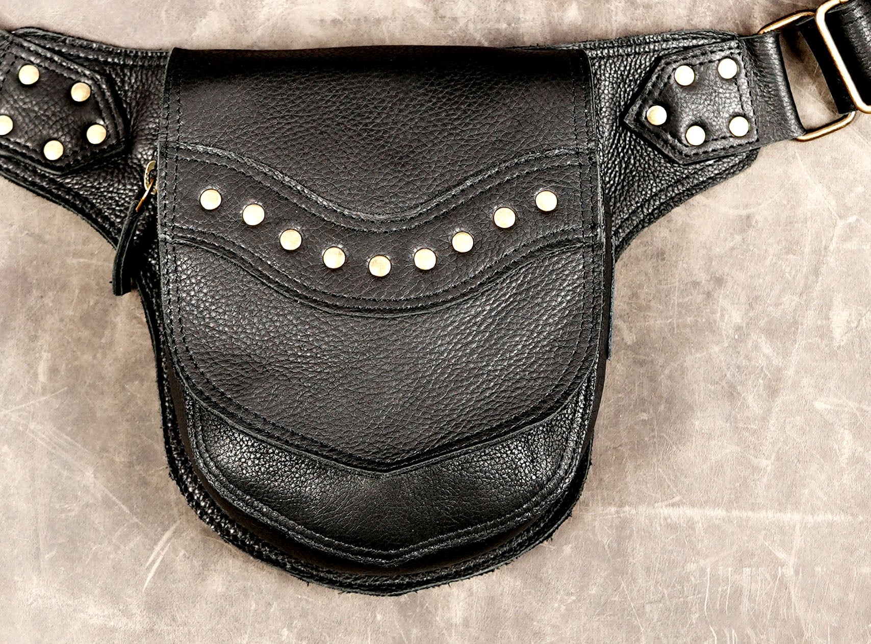 Studded leather belt bag for festivals, travel and everyday use