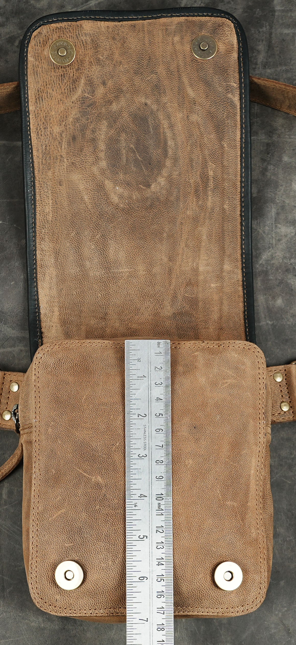 Tribal leather belt bag with natural crystal and studs
