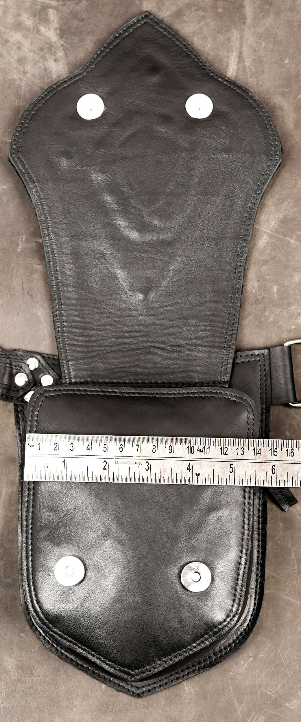 Tribal leather belt with double pockets and nickel hardware