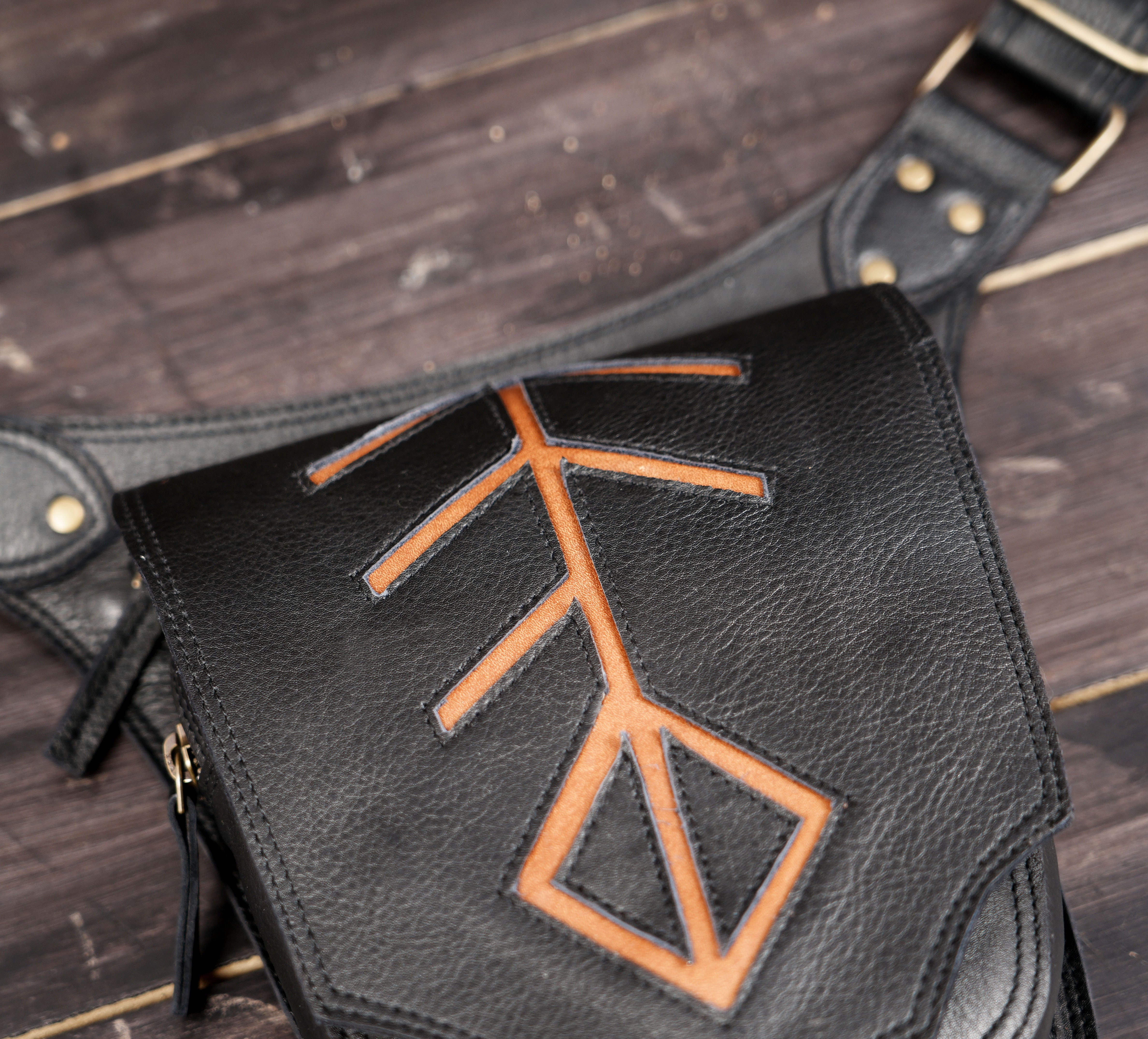 Unisex black leather festival waist and thigh bag