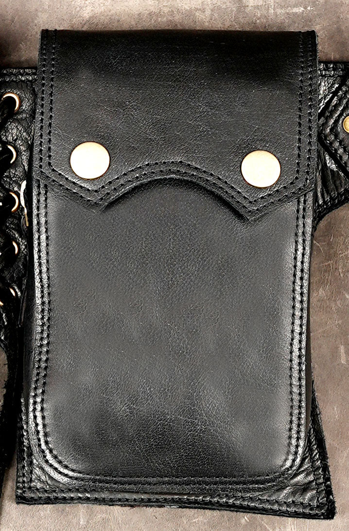 Unisex leather waist bag with antique brass hardware