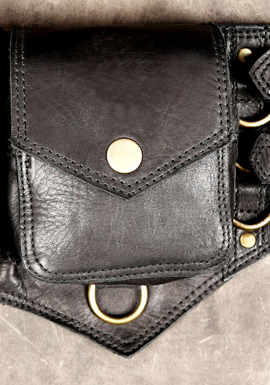 Unisex multi-pocket leather belt bag for festivals