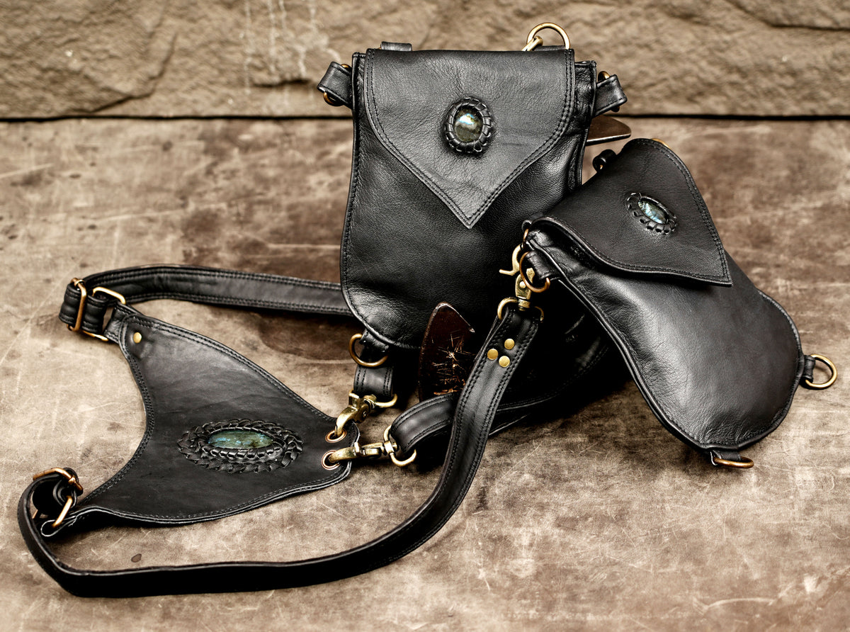 Unisex leather chest harness bag with multi-pocket utility design