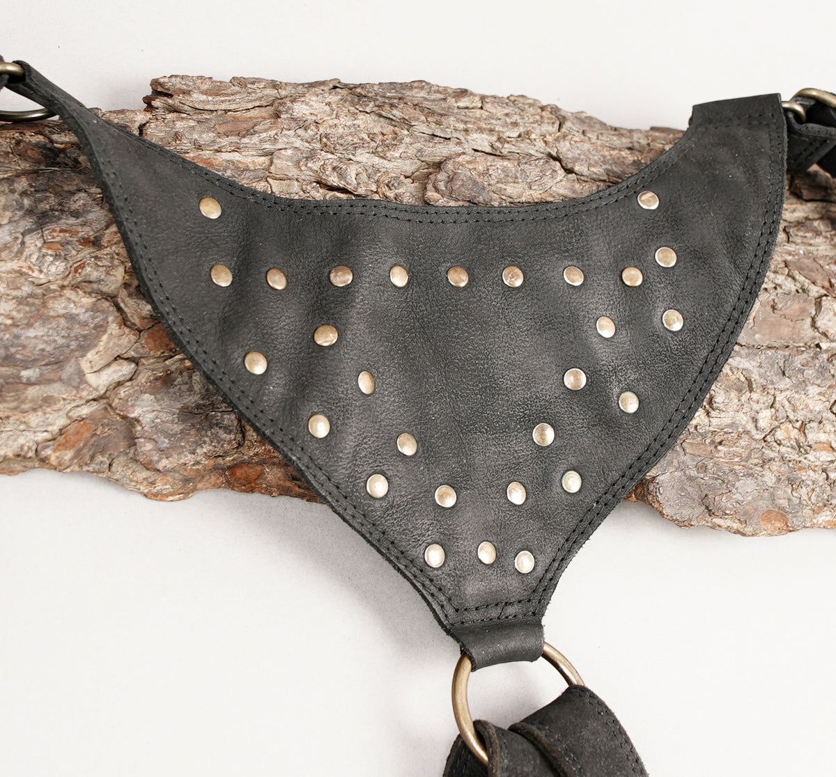 Gothic black double hip pouch set with crocodile pattern leather and metal stud accents