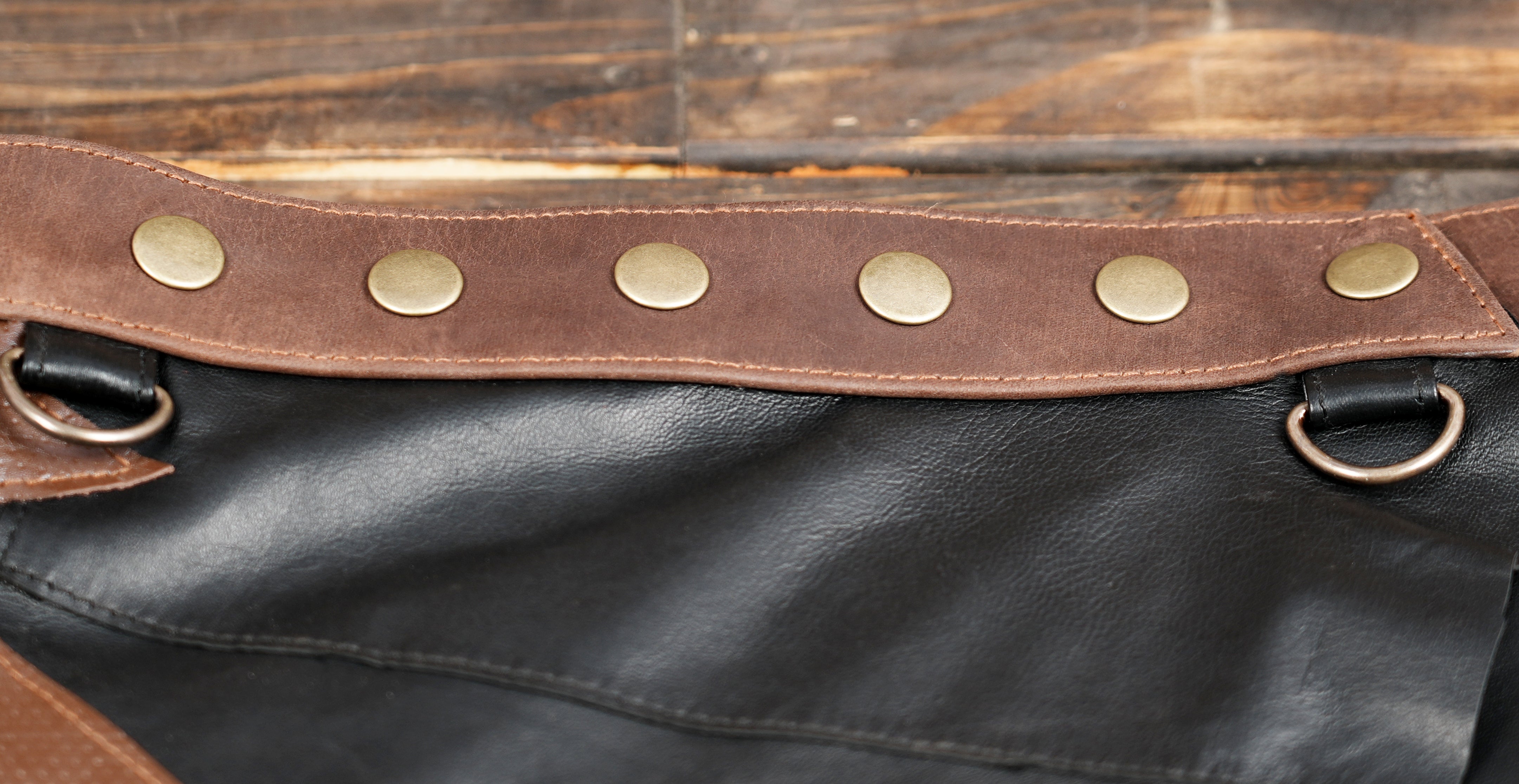 Warrior style leather skirt with gemstone and hanging ties