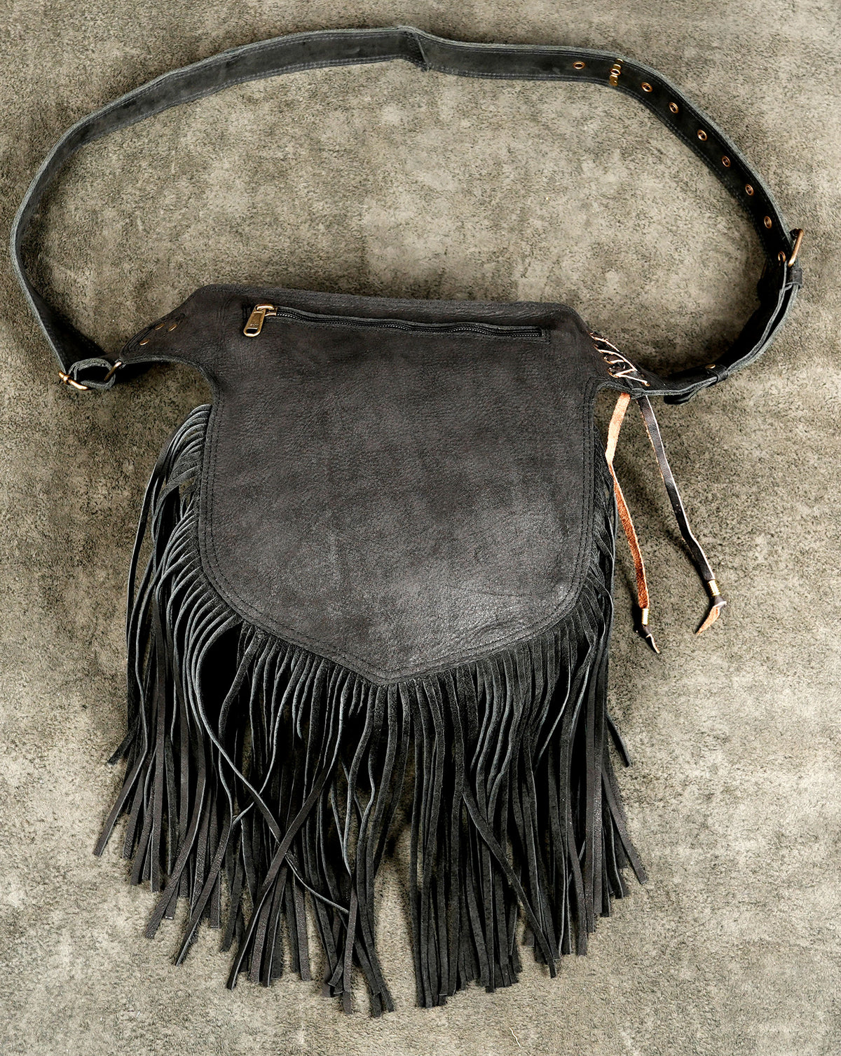 Western style fringe leather pouch
