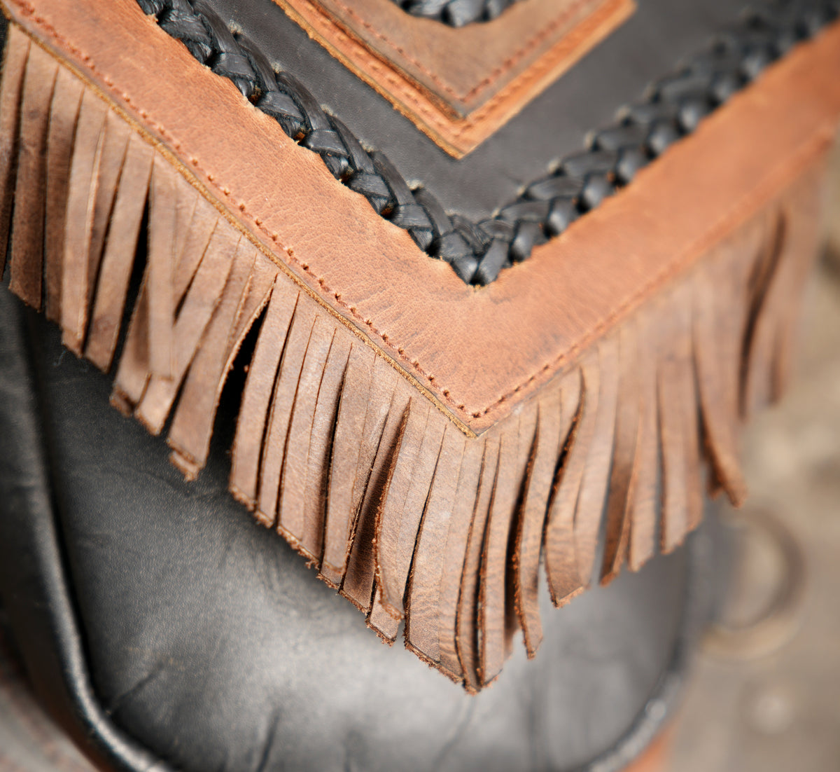 Alternative fashion leather holster bag with two pouches and stone embellishments