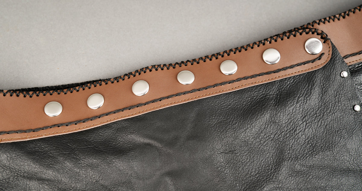 Women’s handmade leather skirt with braided brown waist detailing