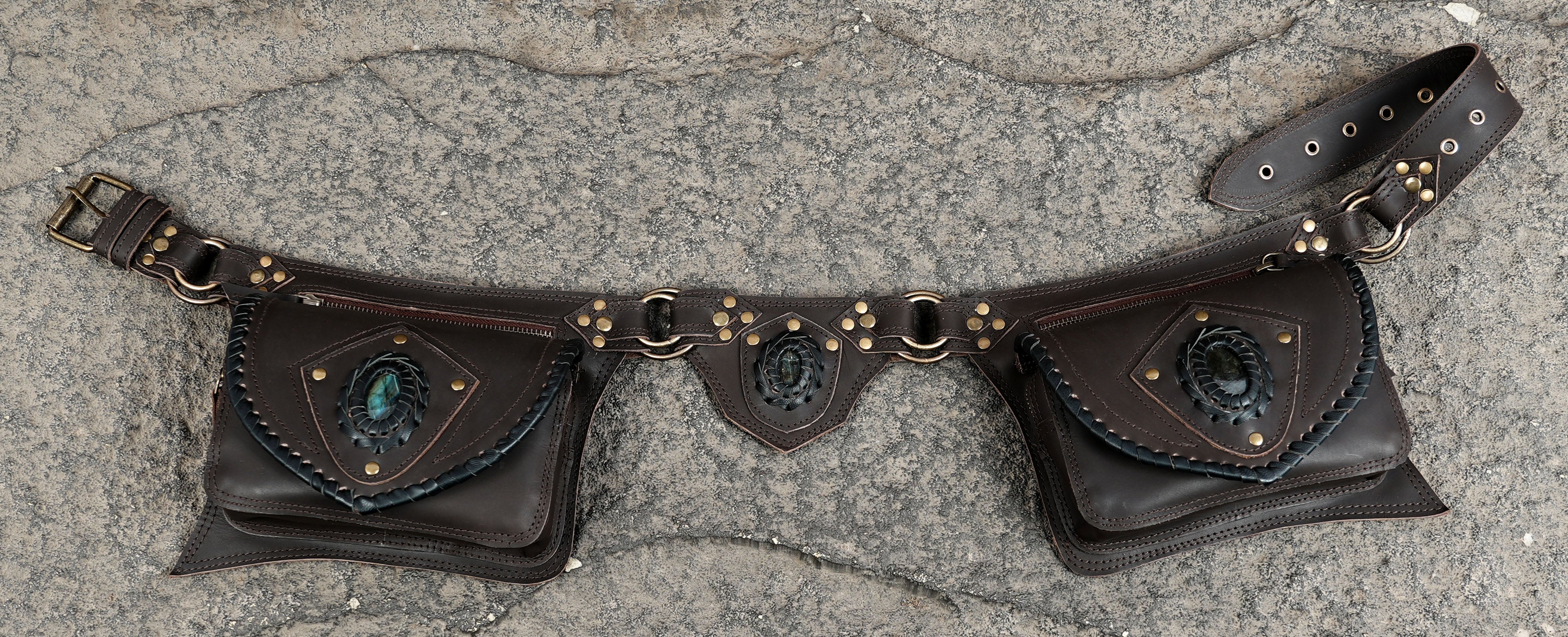 Handmade leather belt pouch for festivals