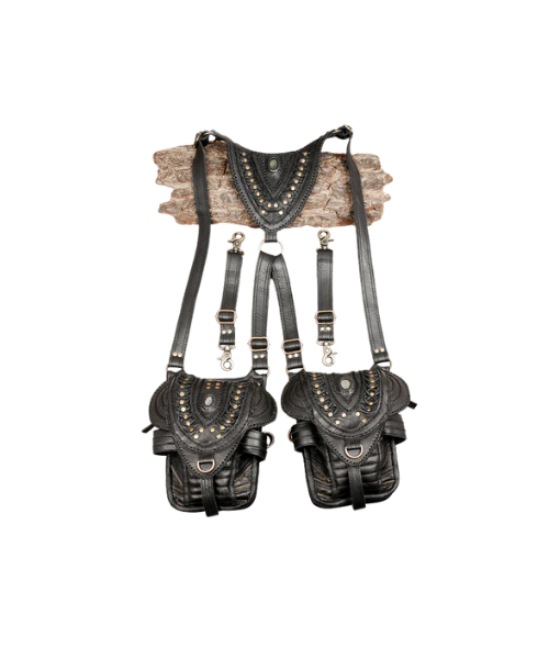 Steampunk Leather Holster Bag | Dual Pocket Crossbody Harness | Adjustable Festival & Travel Bag for Men & Women