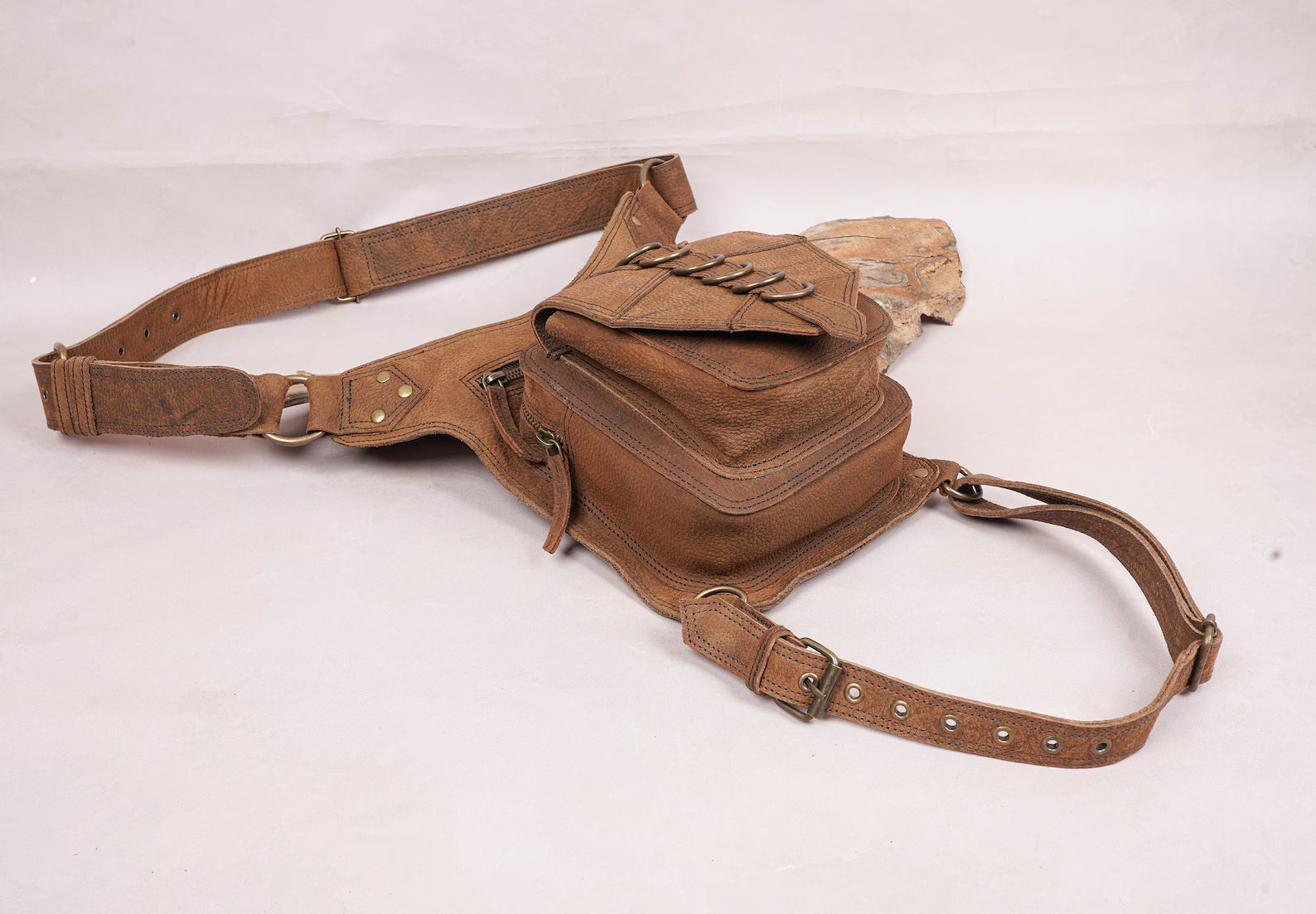 Utility leather belt holster with adjustable waist and leg straps