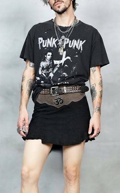 Spiritual leather skirt with Om stamp and soft suede body