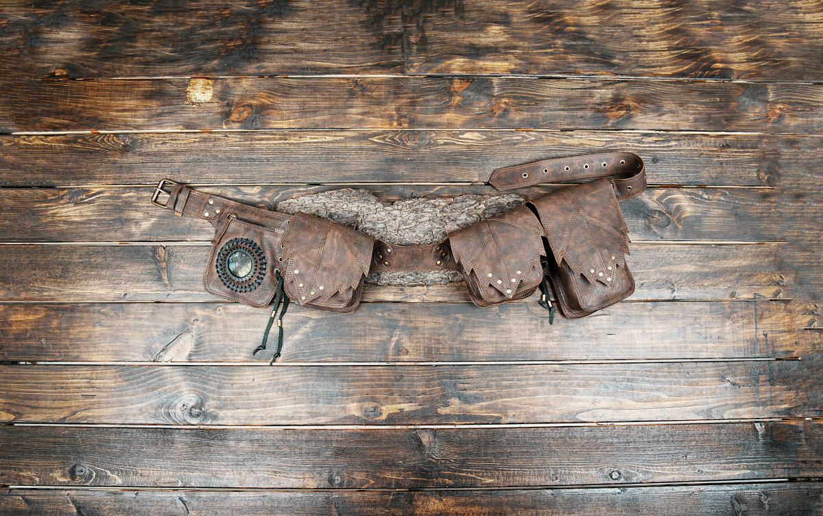 Handmade leather adventure belt with practical pockets