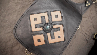 Leather festival chest harness bag with two front zipper pockets