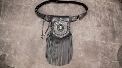 Rustic western leather belt with stone decoration