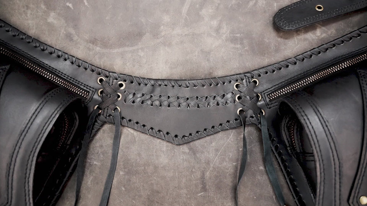 Artisan leather hip belt with antique brass studs