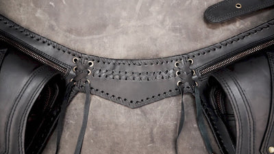 Artisan leather hip belt with antique brass studs