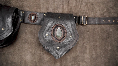 Adjustable leather hip bag belt with zipper pouch