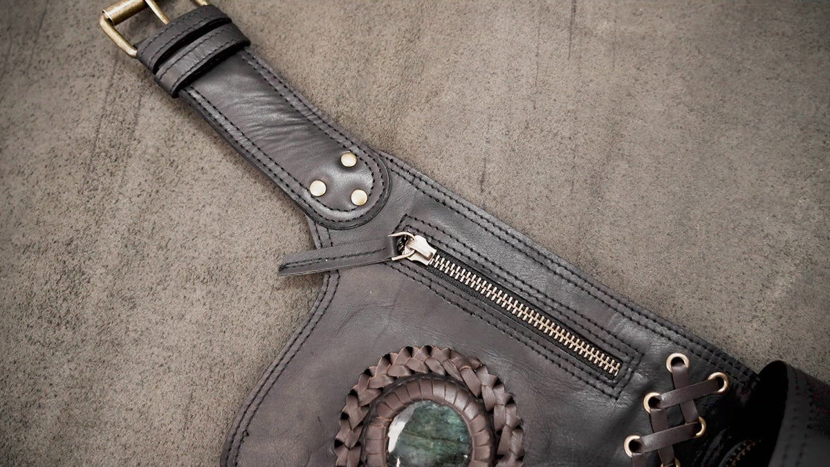 Genuine leather travel waist belt with storage pouches