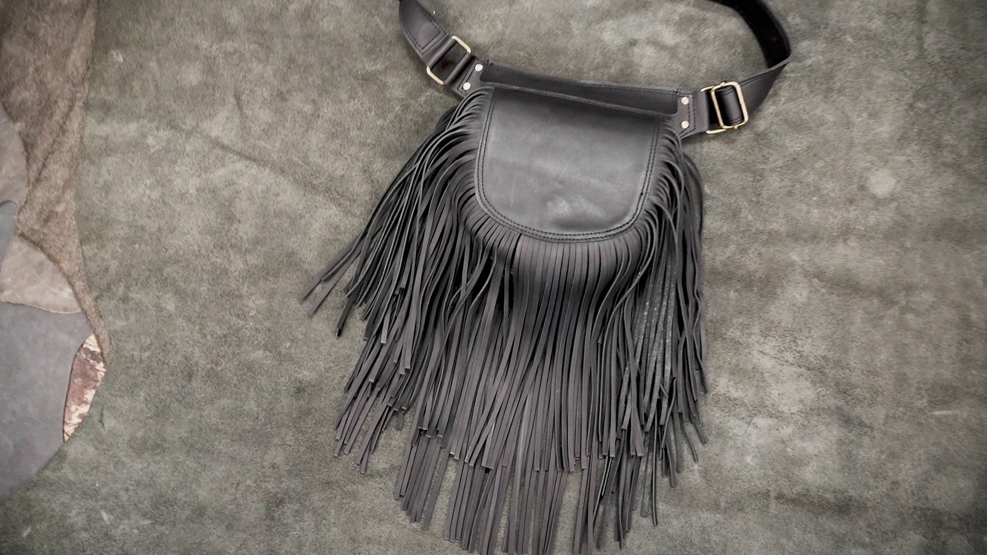 Black leather festival waist pouch