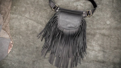 Black leather festival waist pouch
