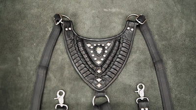 Steampunk festival belt pouch harness in black studded leather