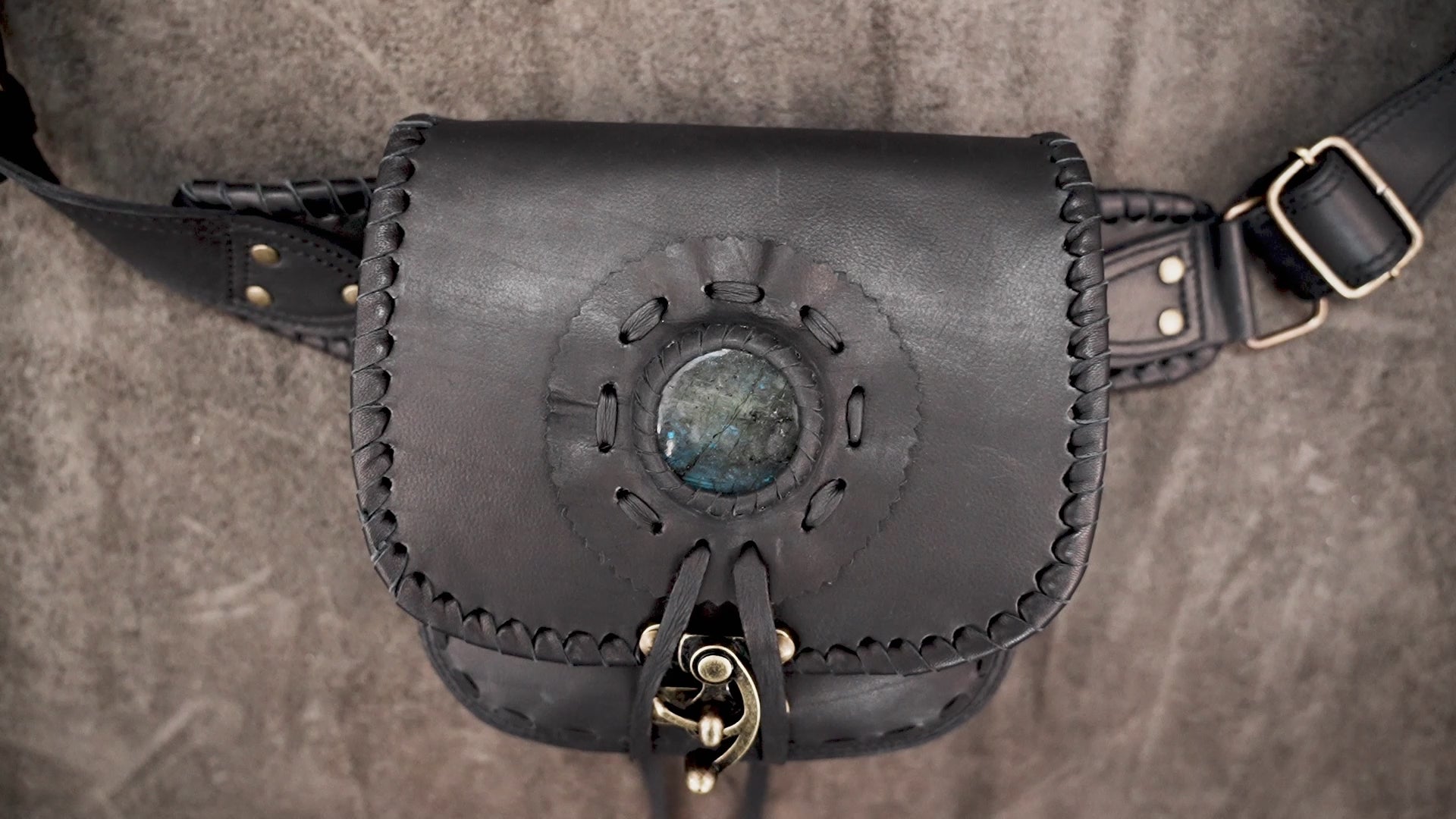 Handmade black leather fanny pack