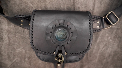 Handmade black leather fanny pack