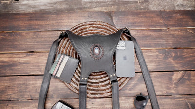 Handmade leather chest holster with gemstone detail