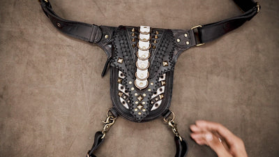 Adjustable leather hip pouch with detachable thigh strap