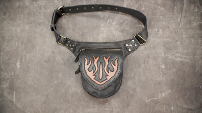 Handcrafted leather hip pouch with brass buckles