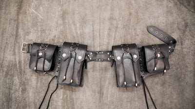 Cosplay black leather belt with storage pouches