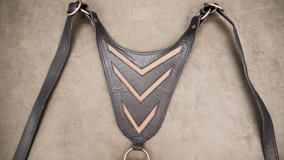 Black Leather Double Holster Bag with Adjustable Harness for Unisex Festival Wear
